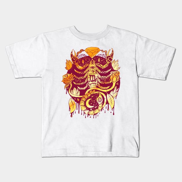 Mystic Scorpio Zodiac Burgundy Gold Kids T-Shirt by kenallouis